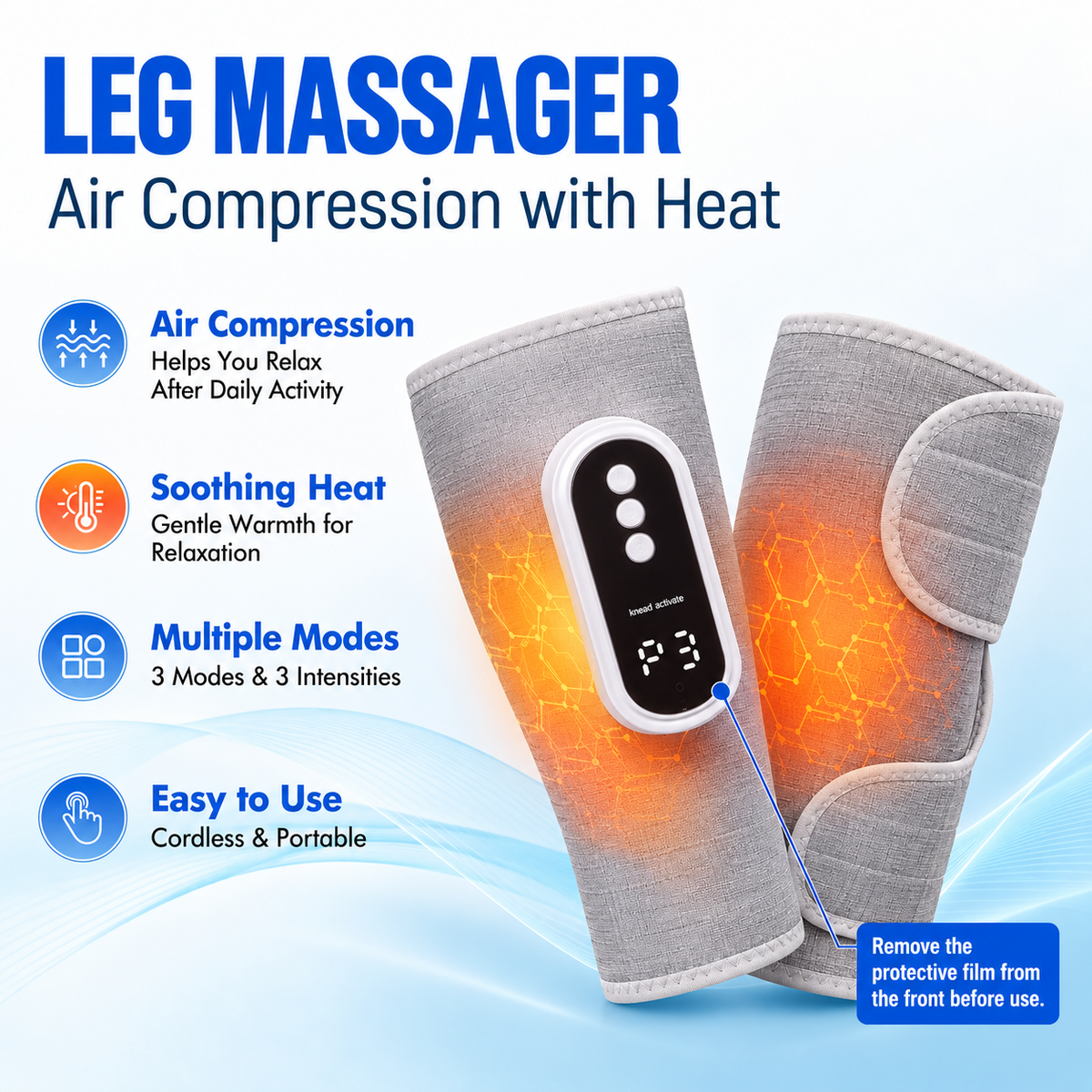 Wireless Air Compression Leg Massager with Heat