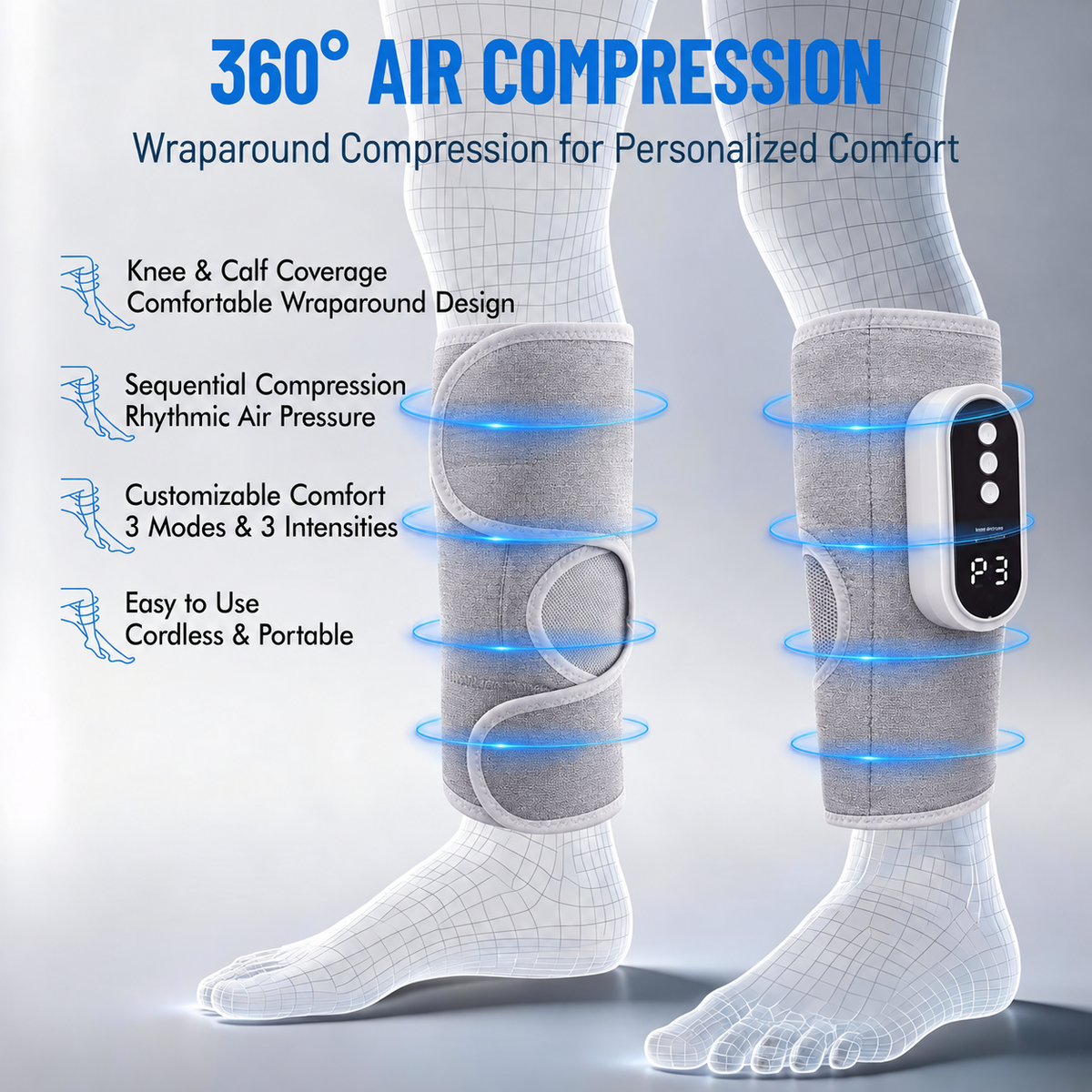 Wireless Air Compression Leg Massager with Heat